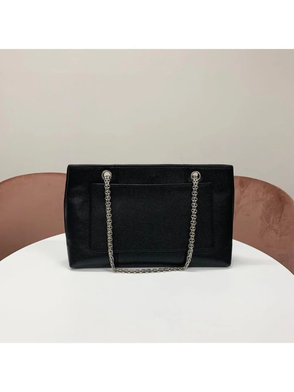 Chanel Caviar Leather CC Logo Chain Tote Black